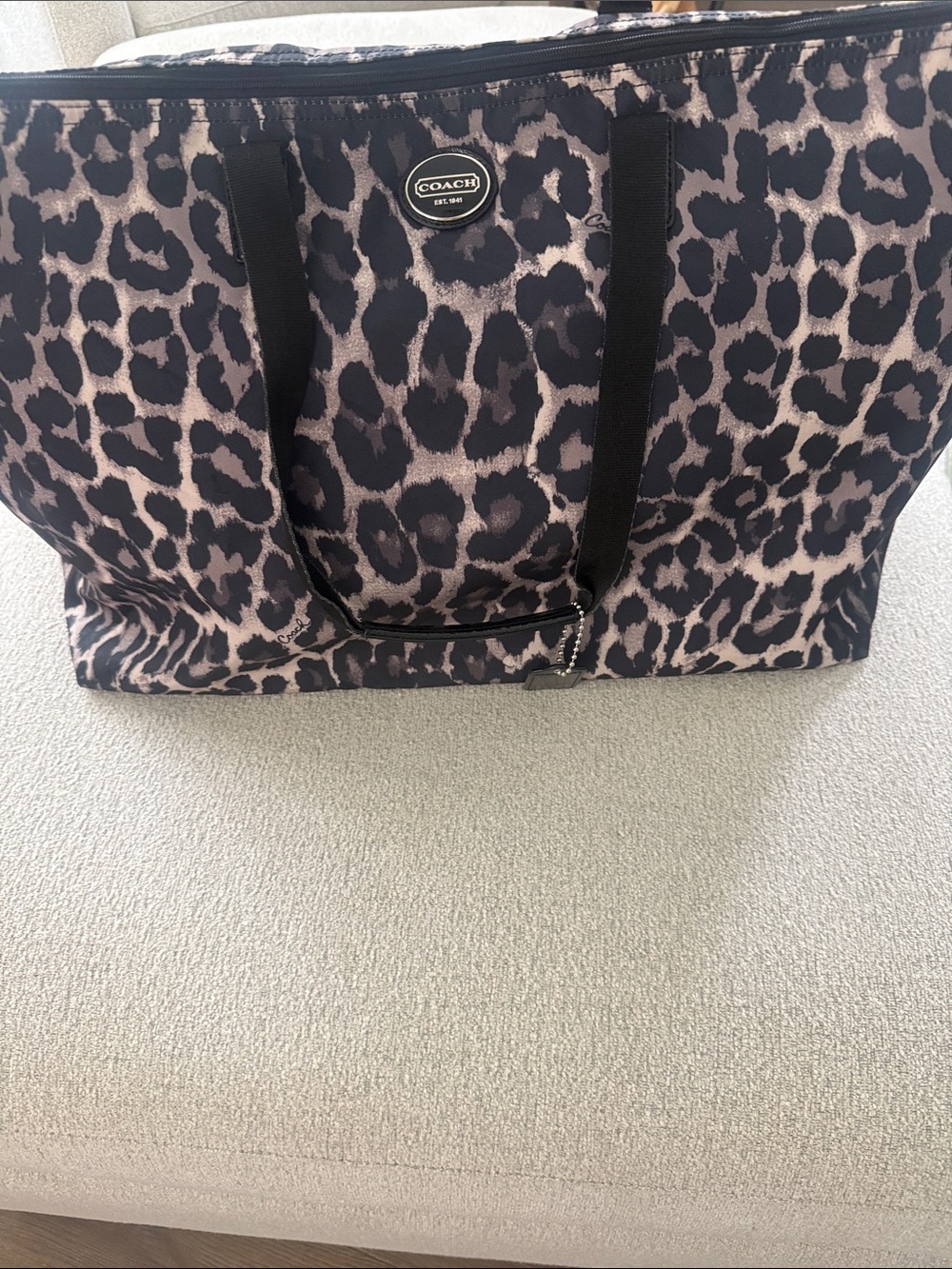Coach Leopard-Print Tote in Black and Taupe packable